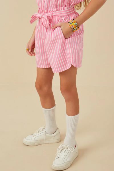 ($22.95 EA X 4 PCS) Girls Self Belted Stripe Shorts
