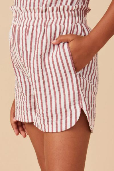 ($21.95 EA X 4 PCS) Girls Gauze Textured Elastic Waist Stripe Shorts