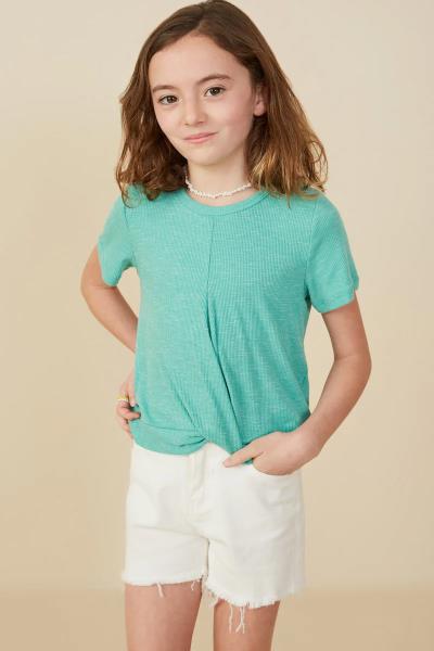 ($18.75 EA X 4 PCS) Girls Marled Knit Twist Detail T Shirt