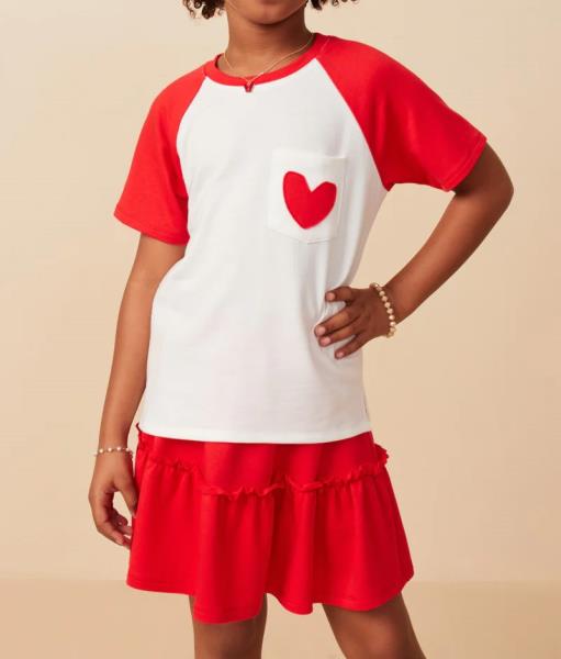 ($20.95 EA X 4 PCS) Girls Heart Patch Pocket Raglan French Terry Knit T Shirt