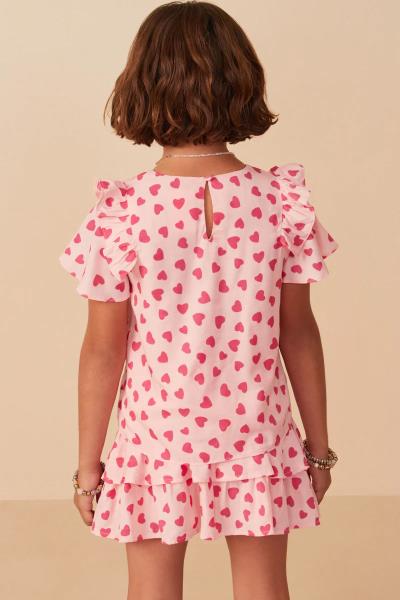 ($22.75 EA X 4 PCS) Girls Heart Print Ruffle Shoulder Short Sleeve Top