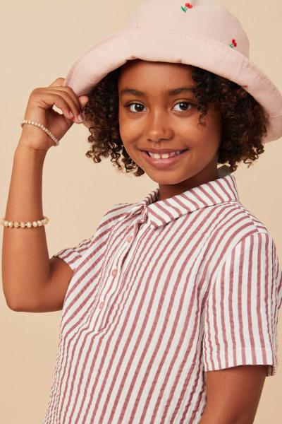 ($21.95 EA X 4 PCS) Girls Gauze Textured Button Up Polo Shirt