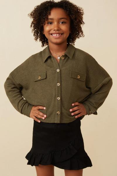 ($23.95 EA X 4 PCS) Girls Soft Waffle Knit Dolman Button Up Shirt