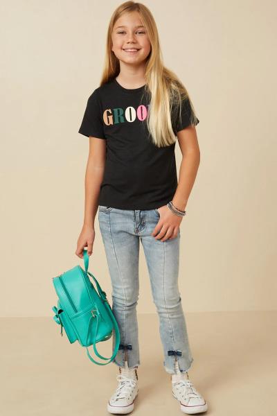 ($20.95 EA X 4 PCS) Girls French Terry Groovy Verbiage Tee
