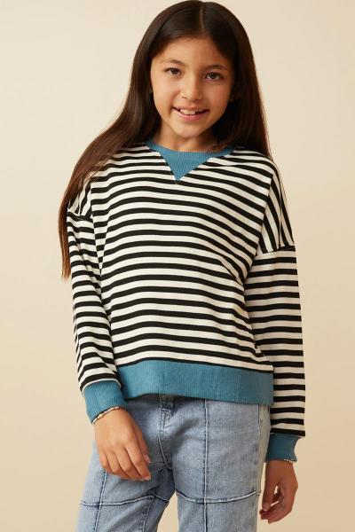 ($21.95 EA X 4 PCS) Girls Contrast Banded Detail Ribbed Stripe Top