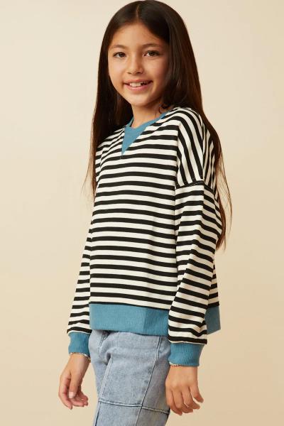 ($21.95 EA X 4 PCS) Girls Contrast Banded Detail Ribbed Stripe Top