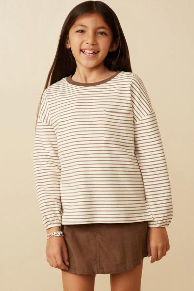 ($21.95 EA X 4 PCS) Girls Soft Stripe Knit Contrast Banded Long Sleeve Tee