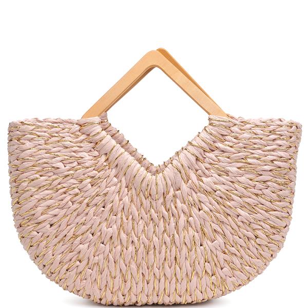 WOVEN STRAW HANDLE TOTE BAG