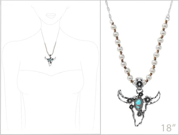 WESTERN STYLE METAL COW SKULL PENDANT NECKLACE