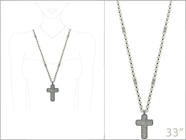 WESTERN STYLE PEARL CROSS PENDANT NECKLACE