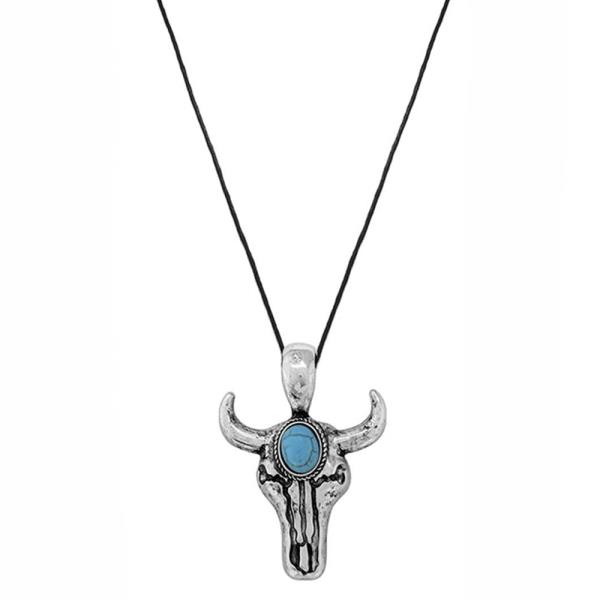 WESTERN COW SKULL PENDANT CORD NECKLACE