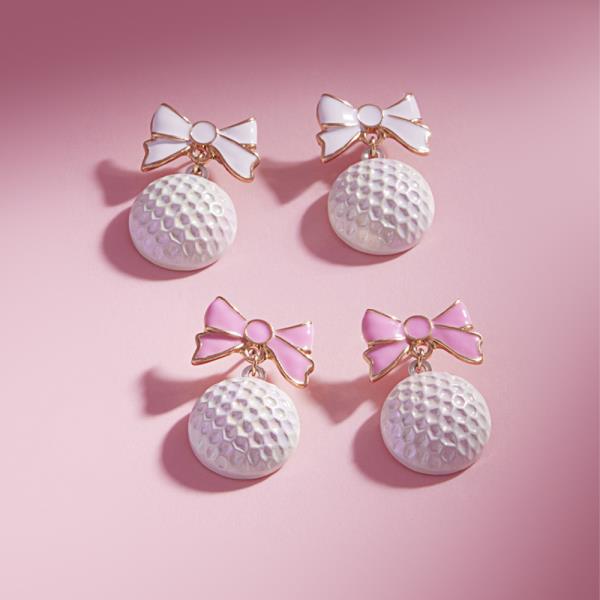 GOLF BALL SHAPED COLOR COATING WITH ENAMEL BOW EARRINGS