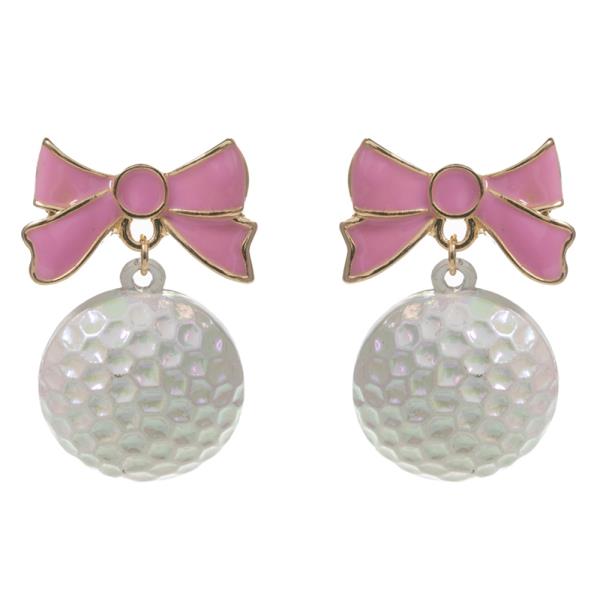 GOLF BALL SHAPED COLOR COATING WITH ENAMEL BOW EARRINGS