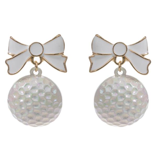 GOLF BALL SHAPED COLOR COATING WITH ENAMEL BOW EARRINGS
