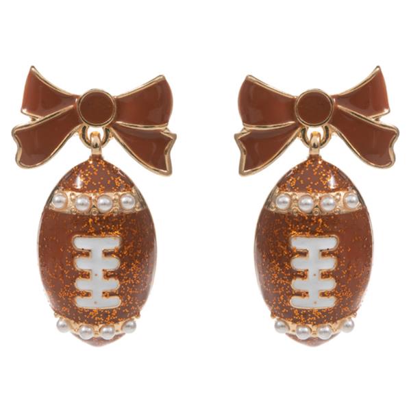 SPORT BALL SHAPED COLOR COATING WITH ENAMEL BOW EARRINGS
