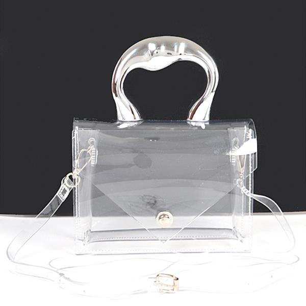 TRANSPARENT CCB HANDLE FLAP CLUTCH BAG