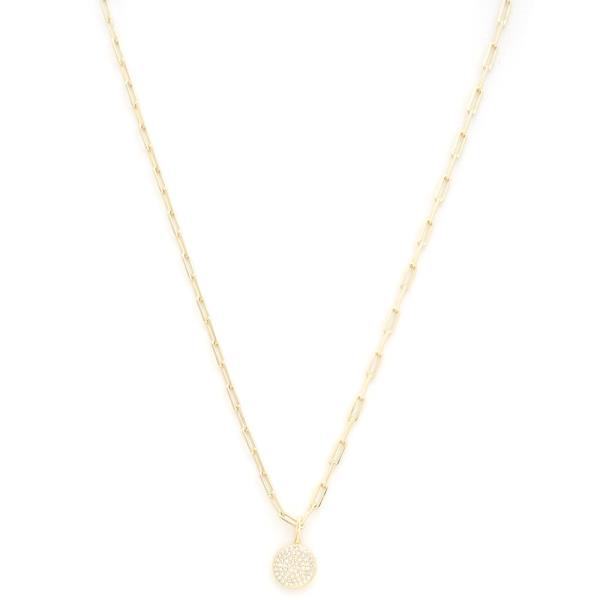 SODAJO CZ DISC OVAL LINK GOLD DIPPED NECKLACE