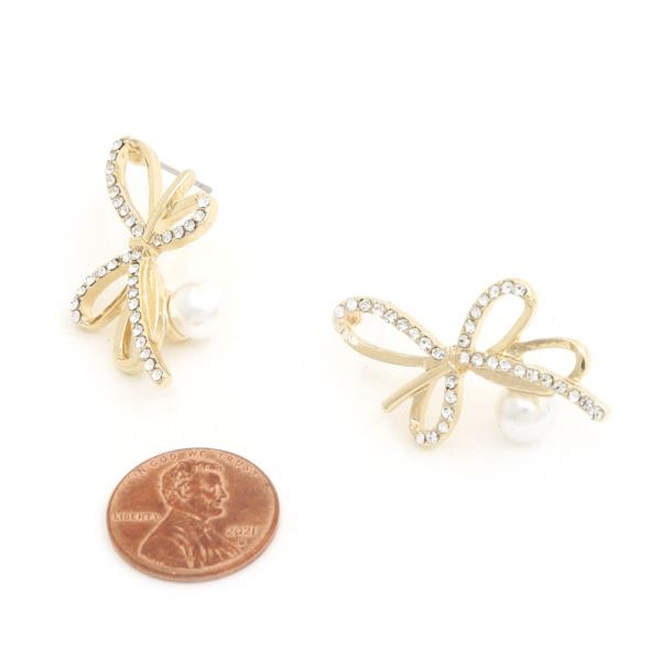 SODAJO DOUBLE BOW PEARL BEAD GOLD DIPPED EARRING