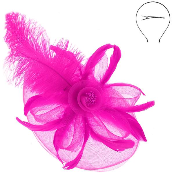 PEACOCK FEATHER ROSE FASCINATOR WITH HEADBAND AND CLIP