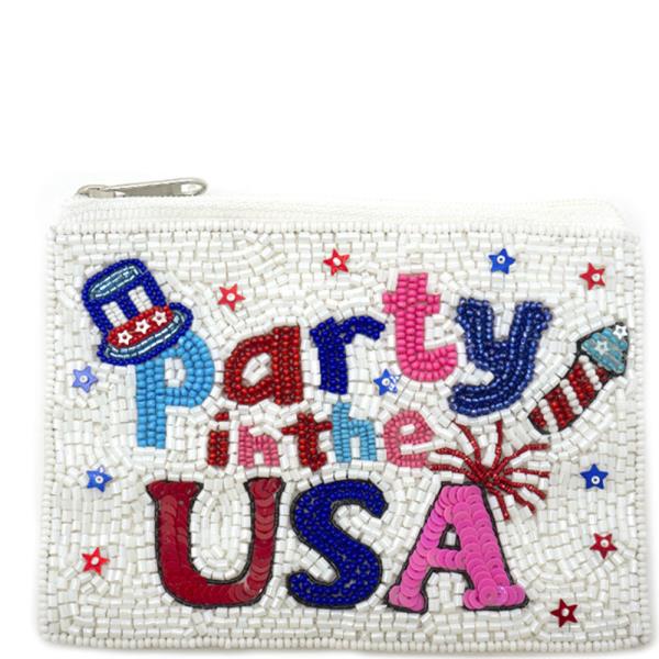 SEED BEAD PARTY IN THE USA COIN PURSE BAG
