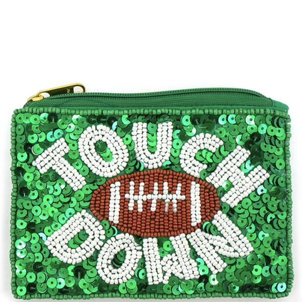 SEQUINS SEED BEAD ROUCH DOWN FOOTBALL COIN PURSE BAG