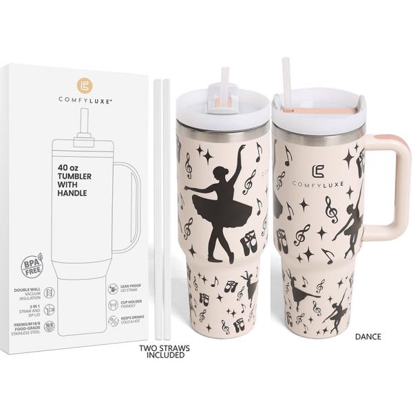 MUSIC DANCERS 40 oz TUMBLER W/HANDLE DOUBLE WALL STAINLESS STEEL