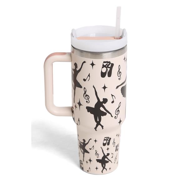 BALLERINA DANCE MUSICAL NOTES 40 OZTUMBLER W/HANDLE DOUBLE WALL STAINLESS STEEL