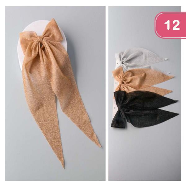 SHIMMER GAUZE POINTED BOW HAIR PINS (12 UNITS)