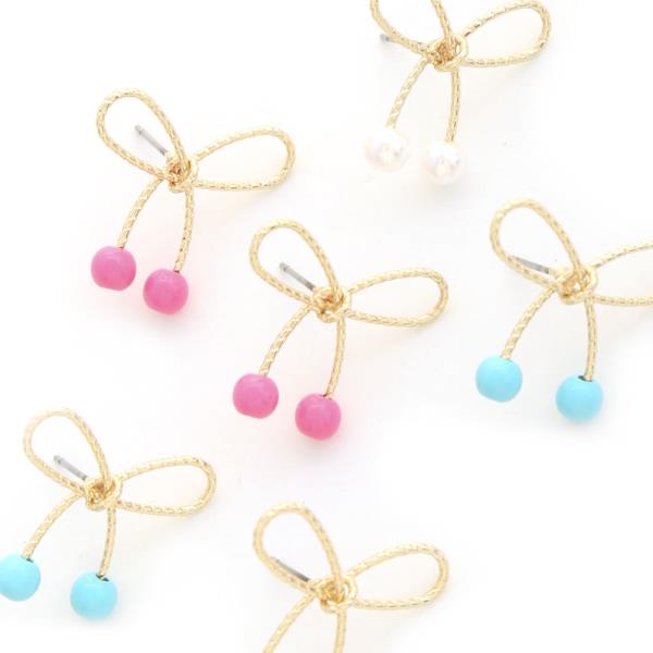 METAL BOW COLOR BEAD EARRING