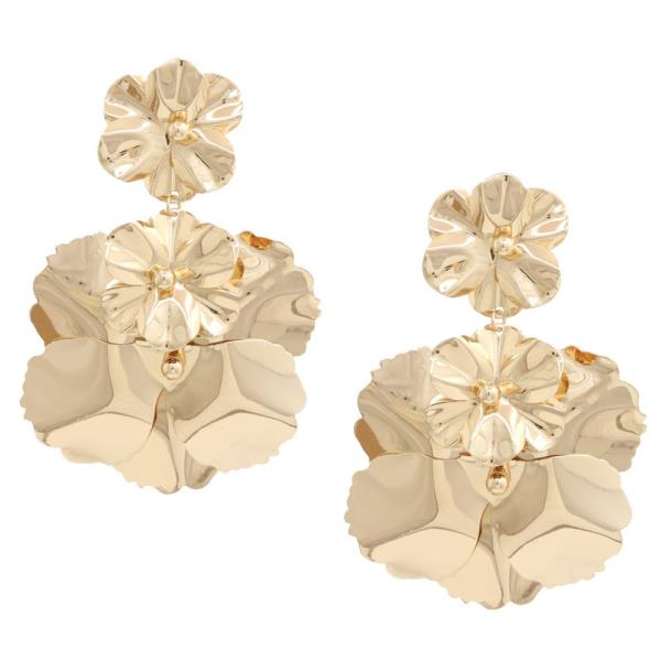 DOUBLE FLOWER METAL DANGLE EARRING