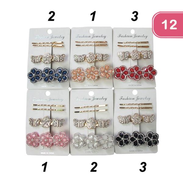 RHINESTONE FLOWER 3PC SET HAIR PINS