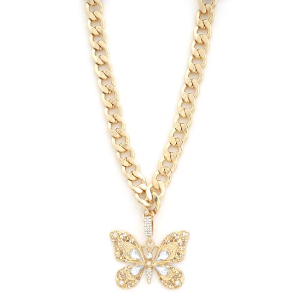 SDJ BUTTERFLY PENDANT CURB LINK METAL NECKLACE