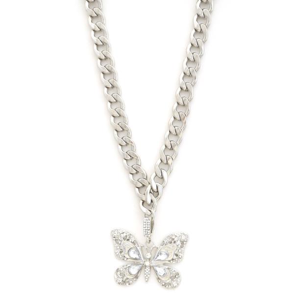 SDJ BUTTERFLY PENDANT CURB LINK METAL NECKLACE