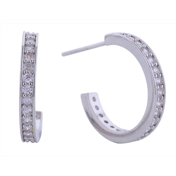 14K GOLD/WHITE GOLD DIPPED DAILY CZ PAVE HOOP POST EARRINGS