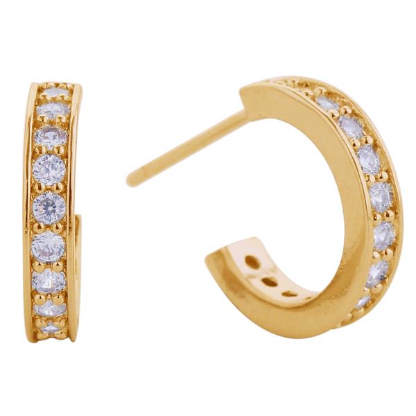 14K GOLD/WHITE GOLD DIPPED DAILY CZ PAVE HOOP POST EARRINGS