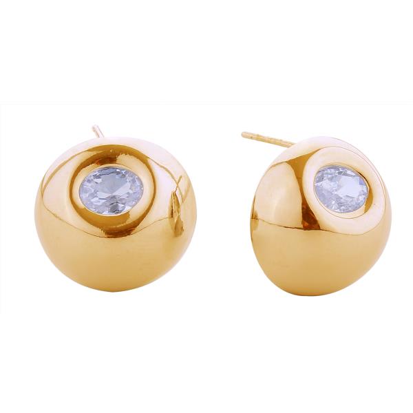 14K GOLD/WHITE GOLD DIPPED CHUNKY CZ BUTTON POST EARRINGS