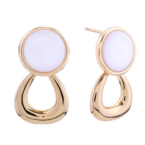 14K GOLD/WHITE GOLD DIPPED DUO BUTTON DROP POST EARRINGS