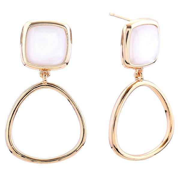 14K GOLD/WHITE GOLD DIPPED DANGLE HOOP BUTTON POST EARRINGS