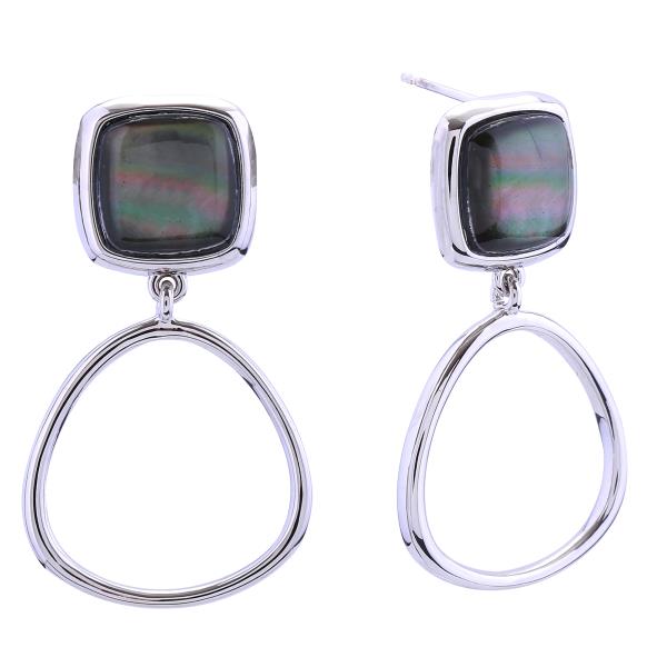 14K GOLD/WHITE GOLD DIPPED DANGLE HOOP BUTTON POST EARRINGS