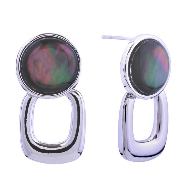 14K GOLD/WHITE GOLD DIPPED SQUARE DROP BUTTON POST EARRINGS