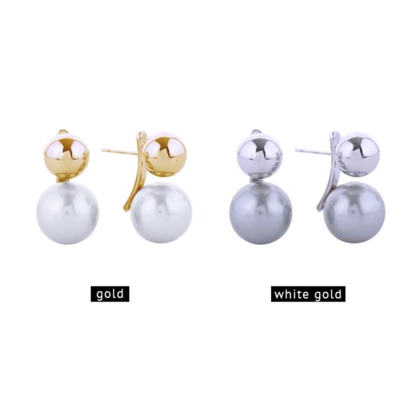 14K GOLD/WHITE GOLD DIPPED PEARL BALL DROP POST EARRINGS