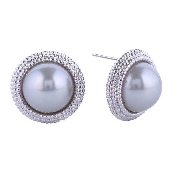 14K GOLD/WHITE GOLD DIPPED PEARL BUTTON POST EARRINGS