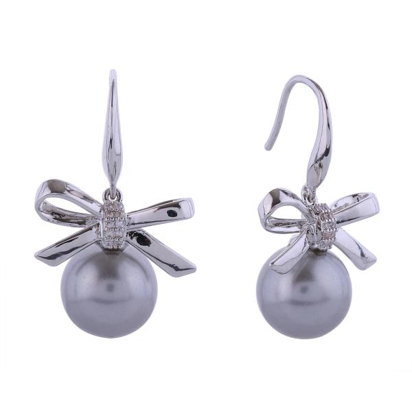 14K GOLD/WHITE GOLD DIPPED RIBBON PEARL DROP POST EARRINGS