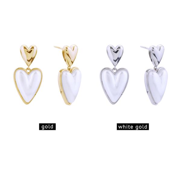 14KGOLD/WHITE GOLD DIPPED DUO LOVING HEART POST EARRINGS