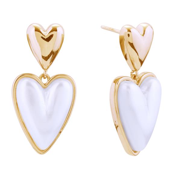 14KGOLD/WHITE GOLD DIPPED DUO LOVING HEART POST EARRINGS