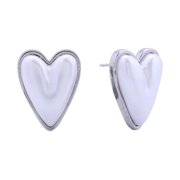 14K GOLD/WHITE GOLD DIPPED LOVING HEART POST EARRINGS