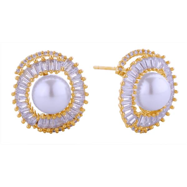 14K GOLD/WHITE GOLD DIPPED BRILLIANCE PEARL POST EARRINGS