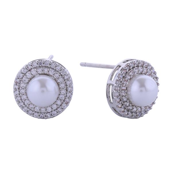 14K GOLD/WHITE GOLD DIPPED RADIANT PEARL POST EARRINGS