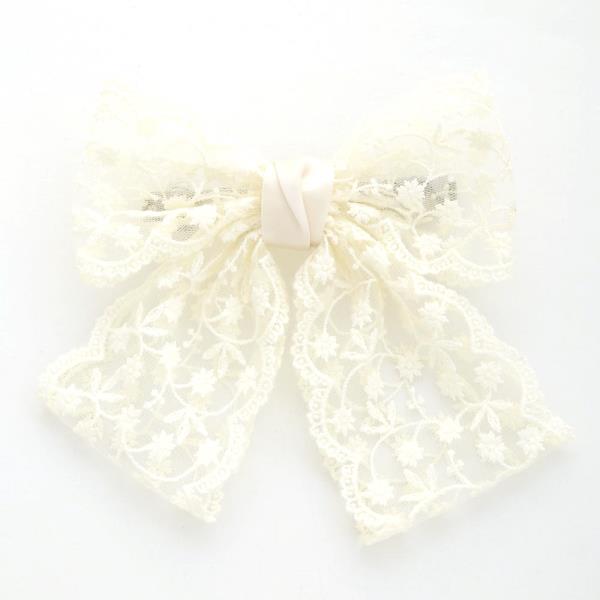 FLOWER PATTERN LACE RIBBON HAIR BOW CLIP