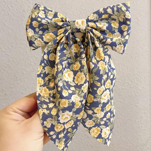 FLOWER PATTERN RIBBON HAIR BOW PIN